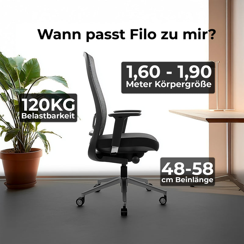 FILO 2.0 Bürodrehstuhl | Premium-Drehstuhl, Lordosenstütze, Netzrücken, 4D-Armlehnen, Grau - 13 Main Image