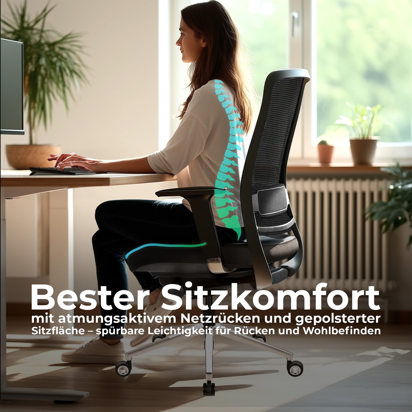 FILO-B 2.0 office swivel chair | Lumbar lumbar support, mesh back, gray