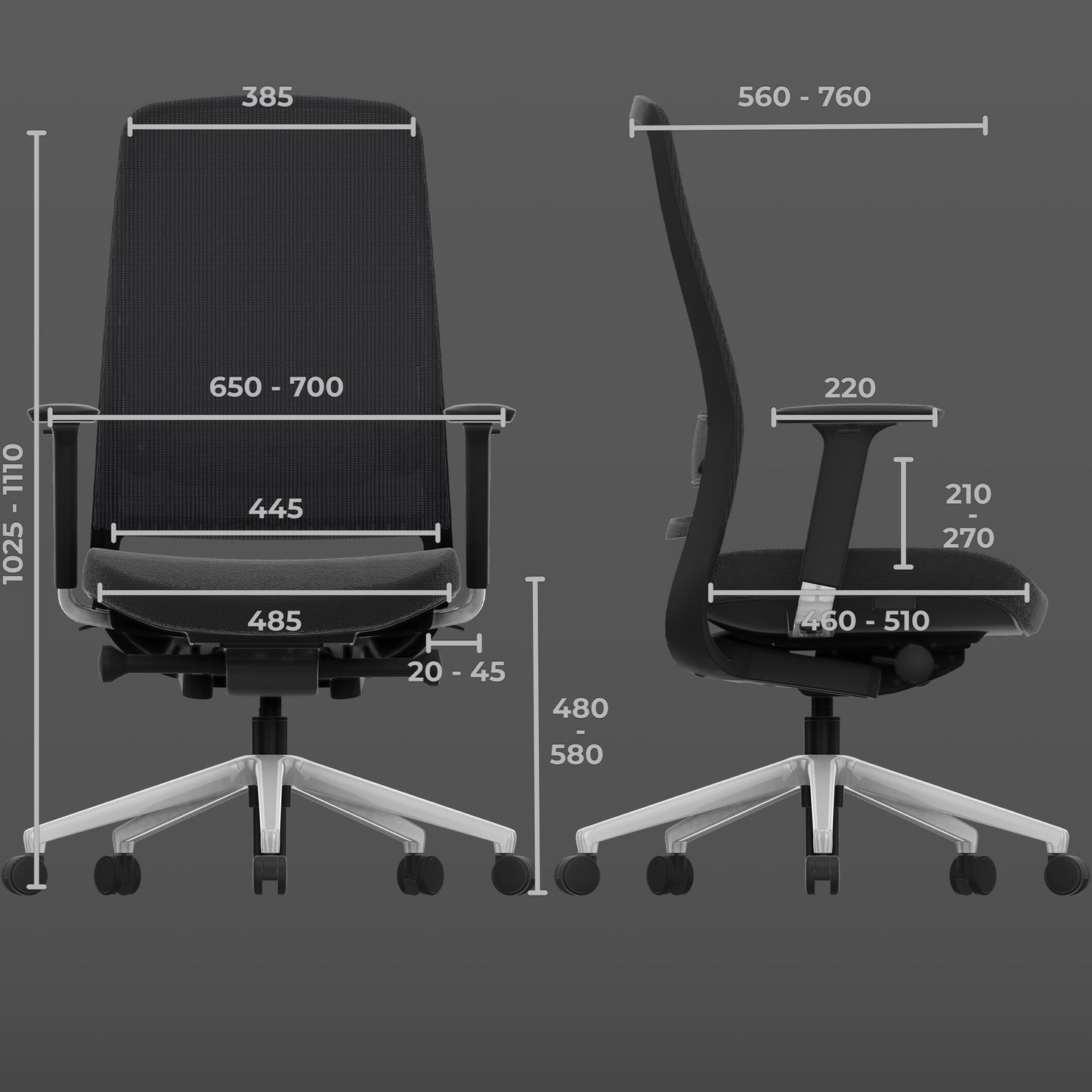 FILO-B 2.0 office swivel chair | Lumbar lumbar support, mesh back, gray