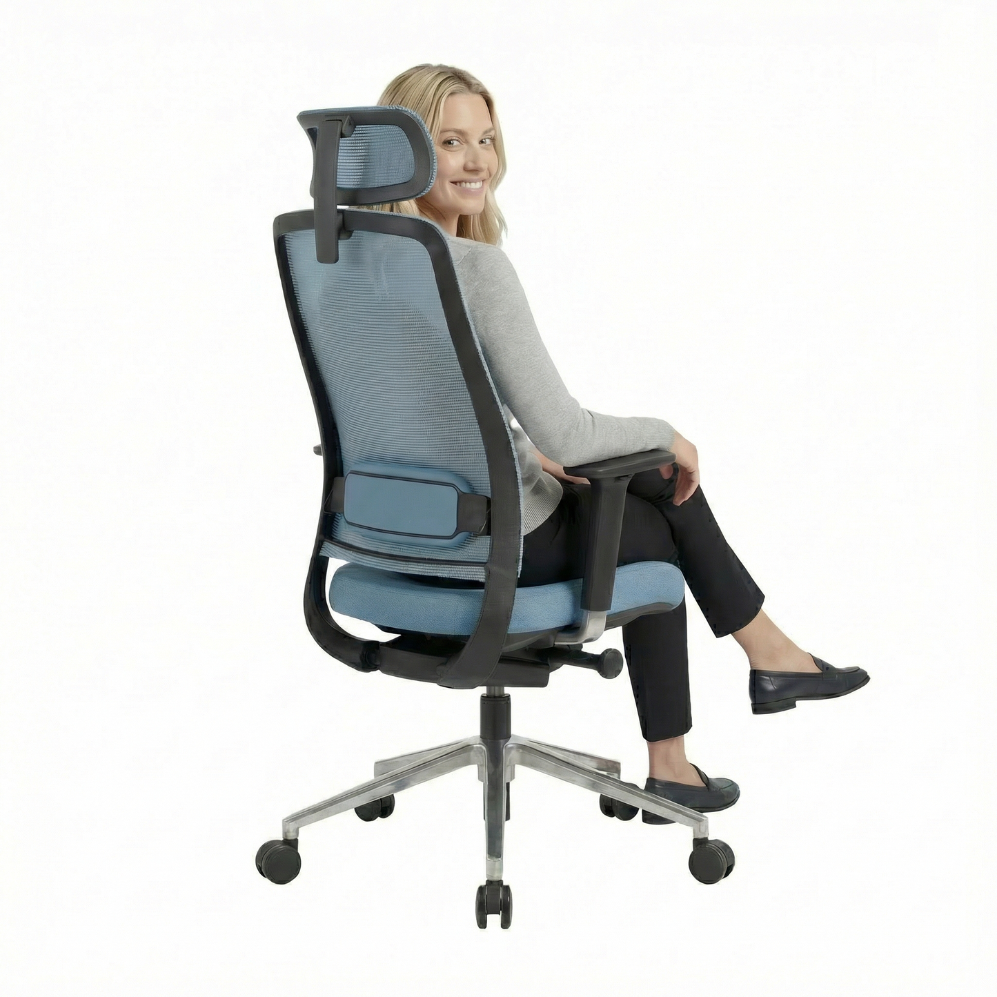 FILO-A 2.0 Chaise pivotante de bureau avec appui-tête | Support de lordose, retour en arrière, bleu