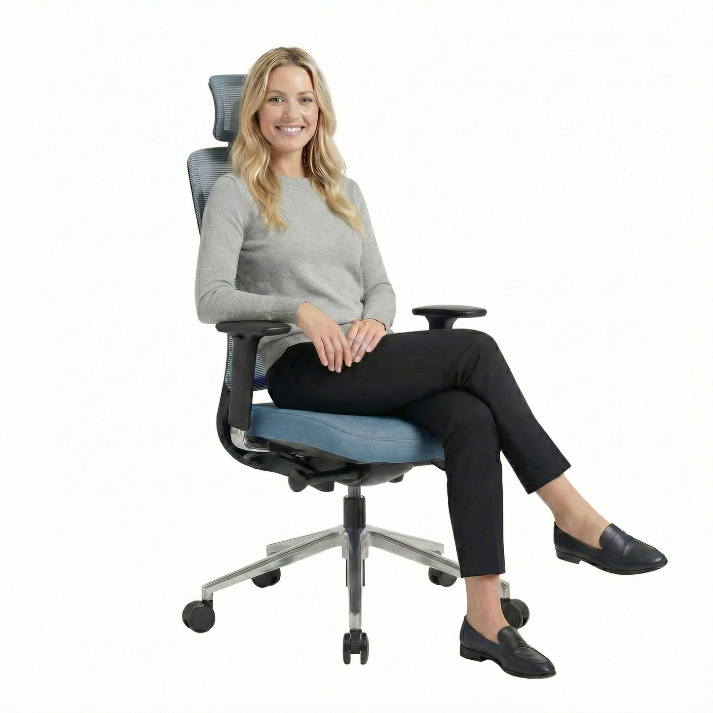 FILO-A 2.0 Chaise pivotante de bureau avec appui-tête | Support de lordose, retour en arrière, bleu