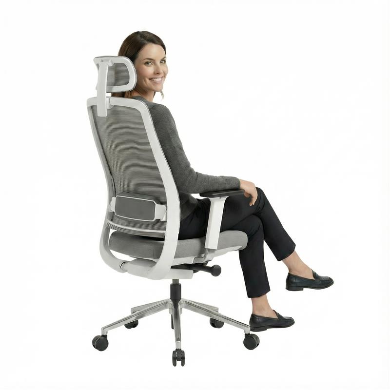 FILO 2.0 Bürodrehstuhl mit Kopfstütze | Lordosenstütze, Netzrücken, Grau