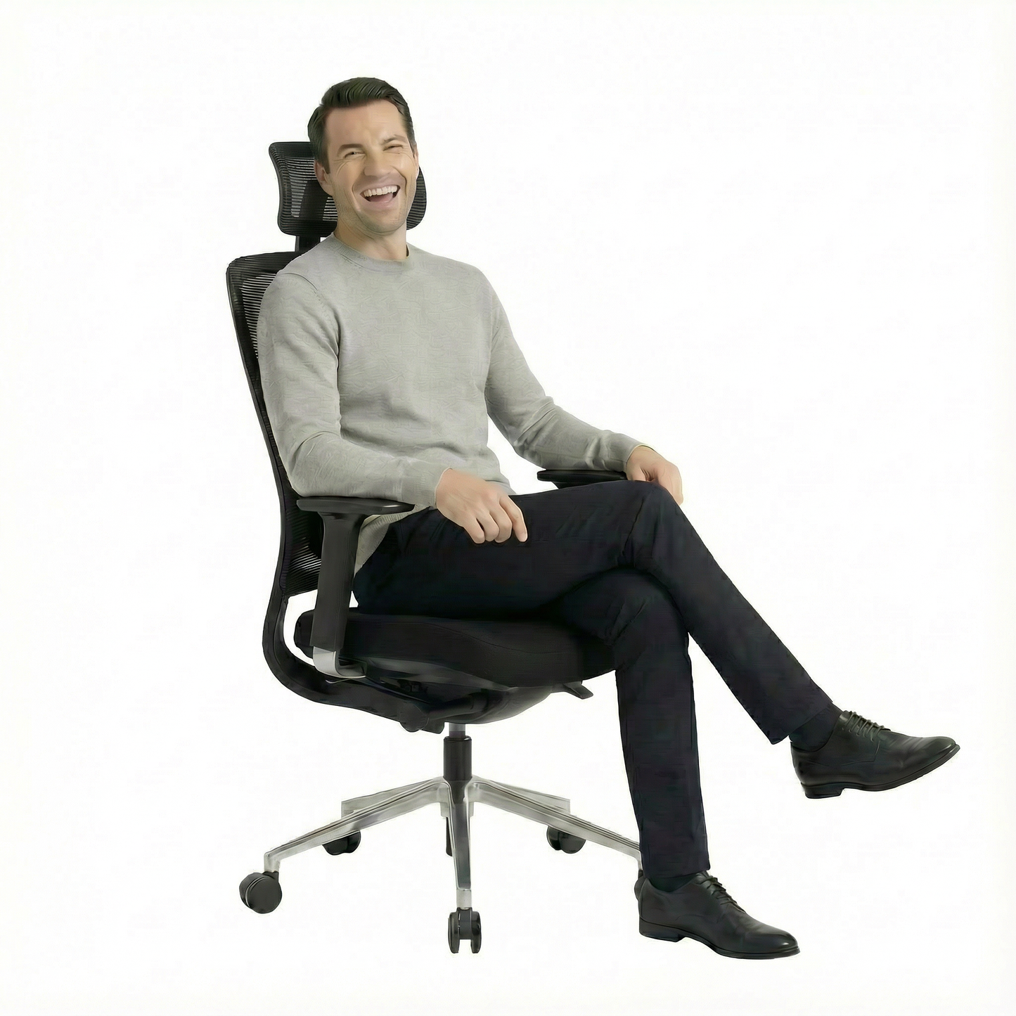 FILO 2.0 Bürodrehstuhl mit Kopfstütze | Lordosenstütze, Netzrücken, Schwarz