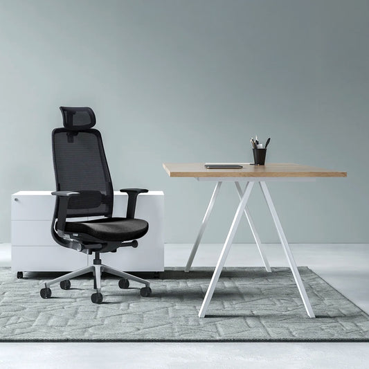 FILO-A 2.0 office swivel chair with headrest | Lumbar support, mesh back, black