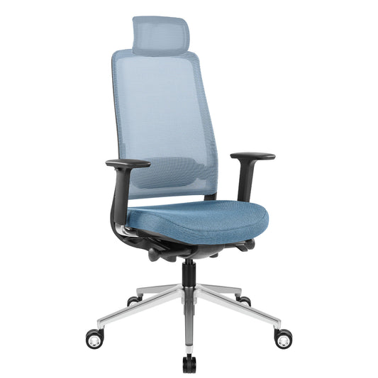 FILO-A 2.0 office swivel chair with headrest | Lumbar support, mesh back, blue