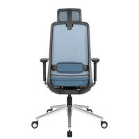 FILO-A 2.0 Chaise pivotante de bureau avec appui-tête | Support de lordose, retour en arrière, bleu