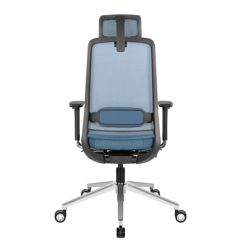 FILO-A 2.0 Chaise pivotante de bureau avec appui-tête | Support de lordose, retour en arrière, bleu
