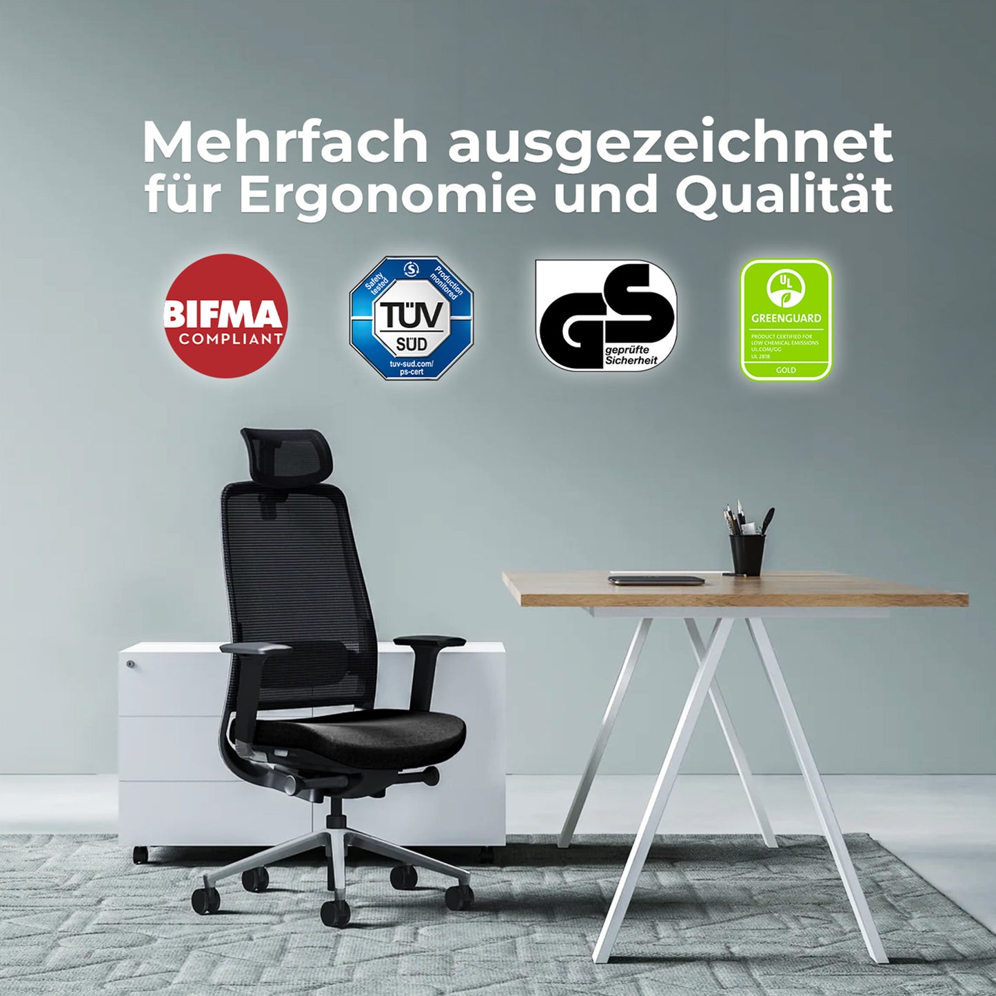 FILO 2.0 Bürodrehstuhl | Premium-Drehstuhl, Lordosenstütze, Netzrücken, 4D-Armlehnen, Schwarz