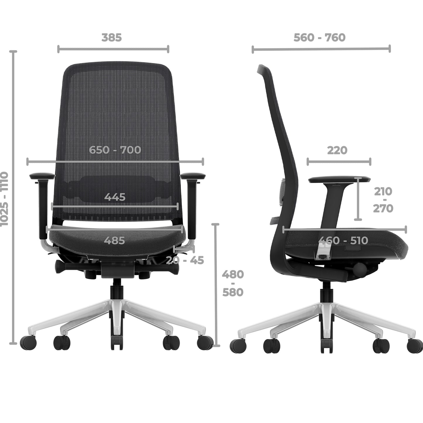 FILO-B 2.0 sedia girevole per ufficio | Lombari Vertebrae Lordosi, rete di rete, grigio