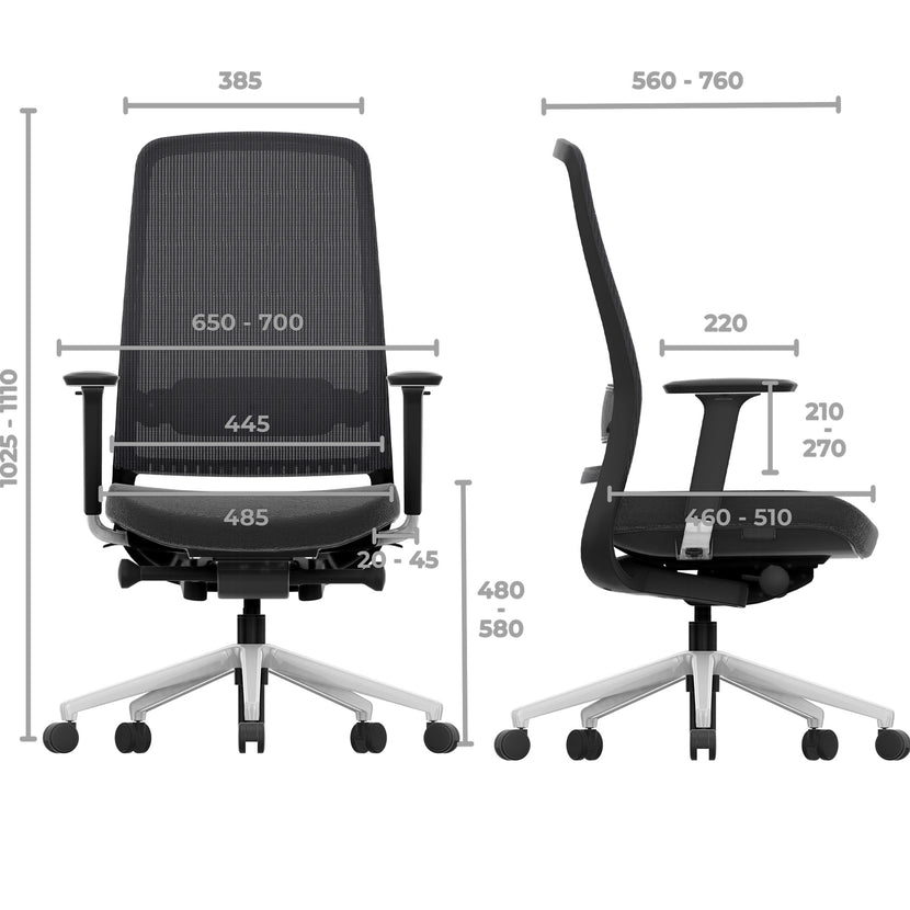FILO-B 2.0 sedia girevole per ufficio | Lombari Vertebrae Lordosi, rete di rete, grigio