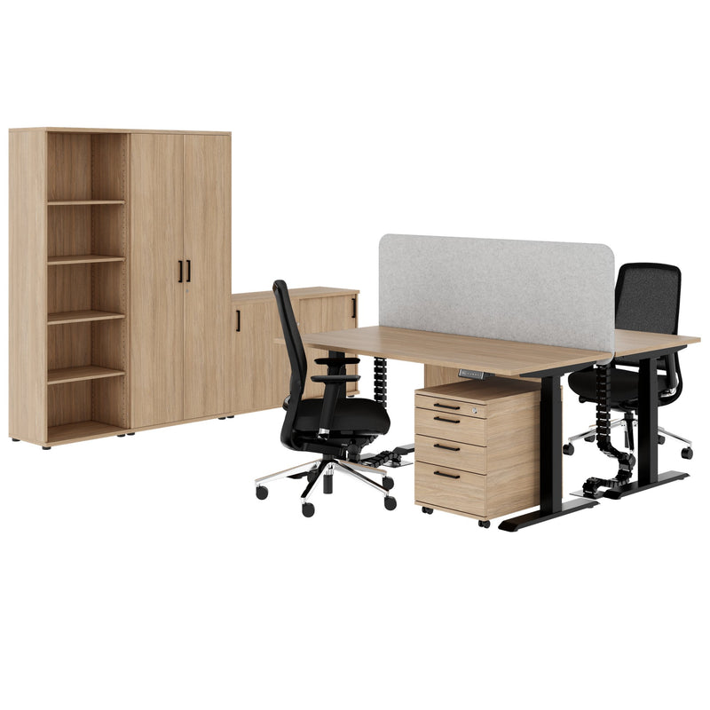 FUSION DUO Set - Complete office for two workstations | Amber oak - 1 Main Image