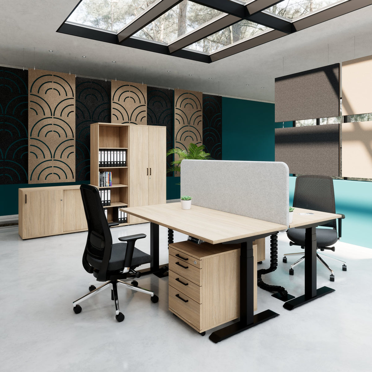 FUSION DUO Set - Complete office for two workstations | Amber oak - 2 Lightbox Main Image