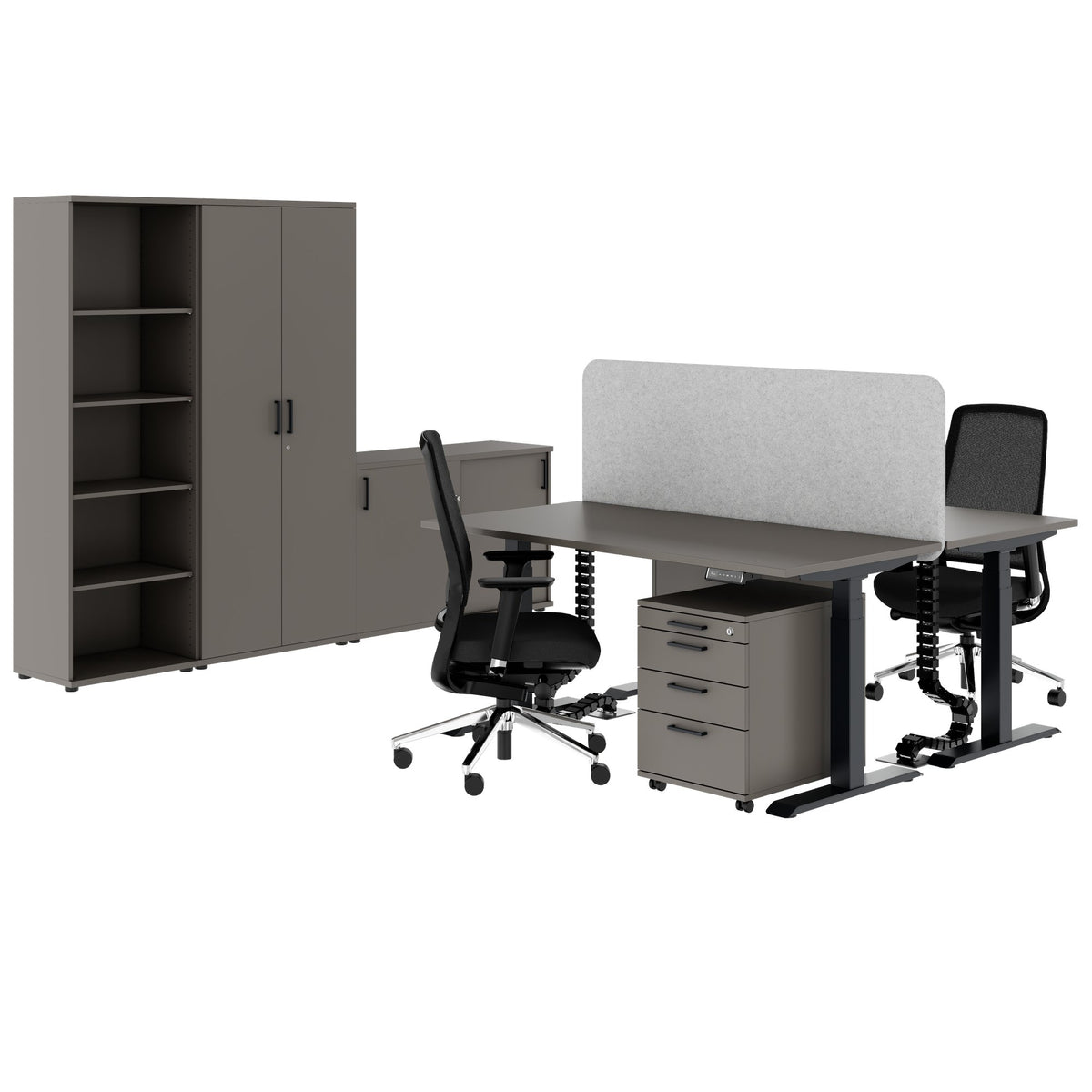 FUSION DUO Set - Komplettbüro für zwei Arbeitsplätze | Cubanitgrau - 1 Lightbox Main Image