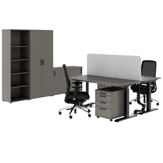 FUSION DUO Set - Komplettbüro für zwei Arbeitsplätze | Cubanitgrau