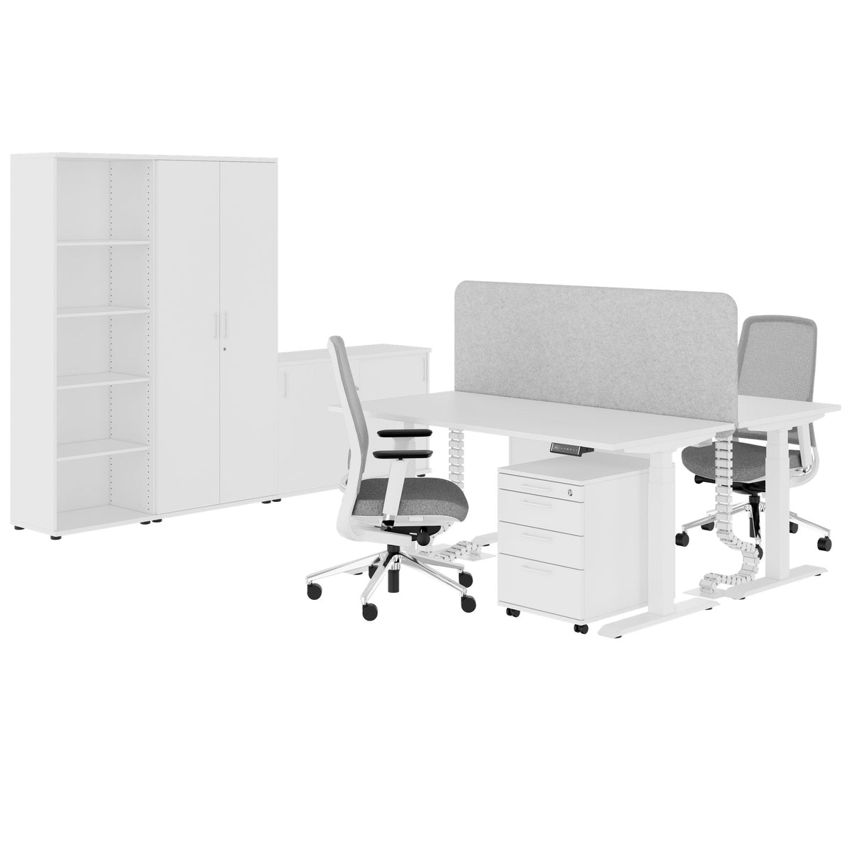 FUSION DUO Set - Complete office for two workstations | White - 1 Lightbox Main Image
