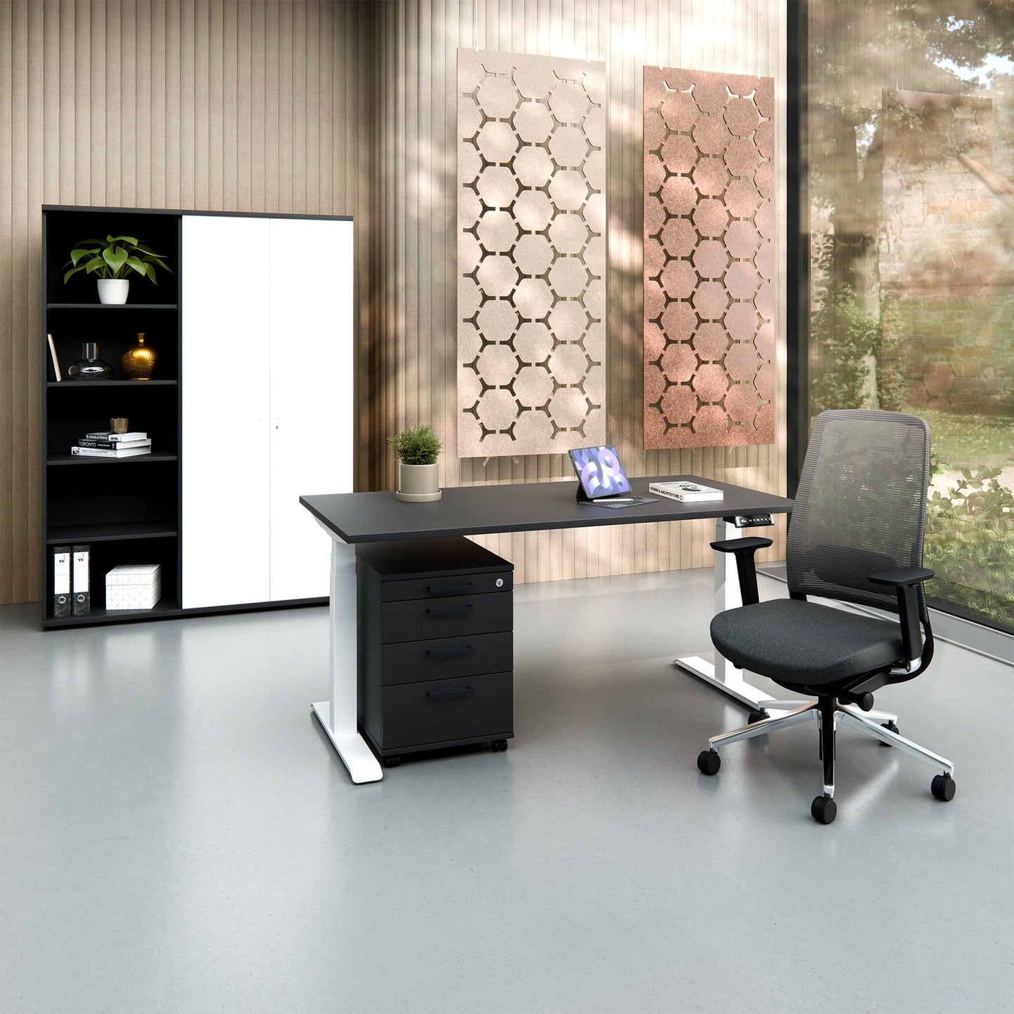 FUSION Set - Das ergonomische Komplettbüro | Anthrazit / Weiß