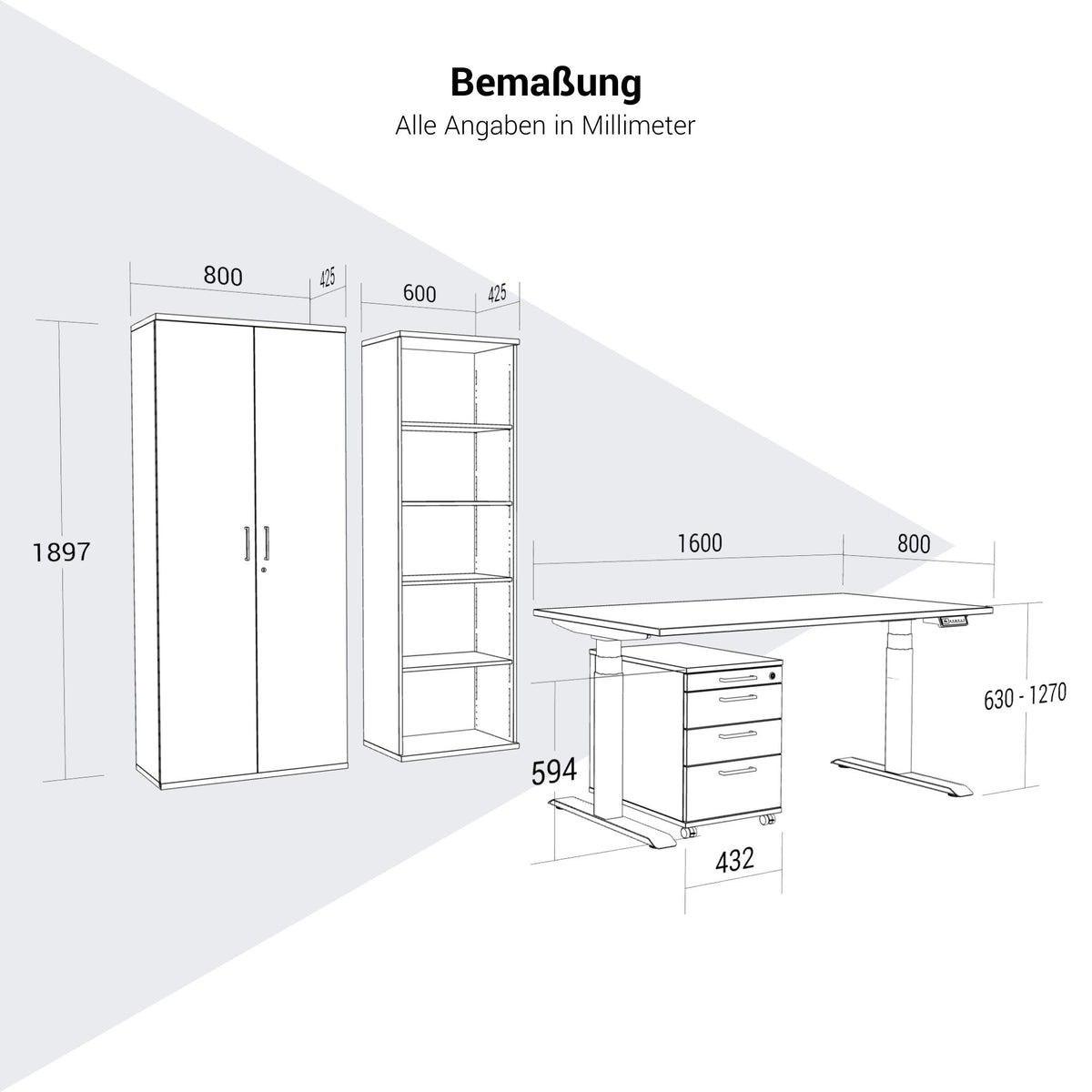 FUSION Set - Das ergonomische Komplettbüro | Cubanitgrau - 10 Lightbox Main Image