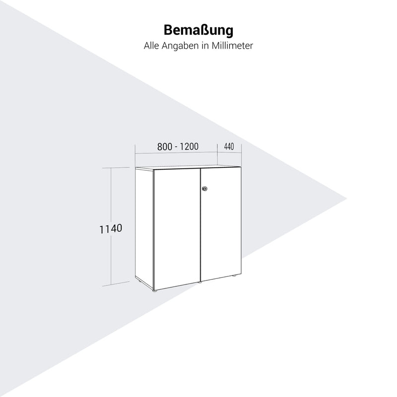 PRO Flügeltürenschrank | 3 OH, 800 - 1200 x 1140 mm, Soft-Close, Grau - 14 Main Image