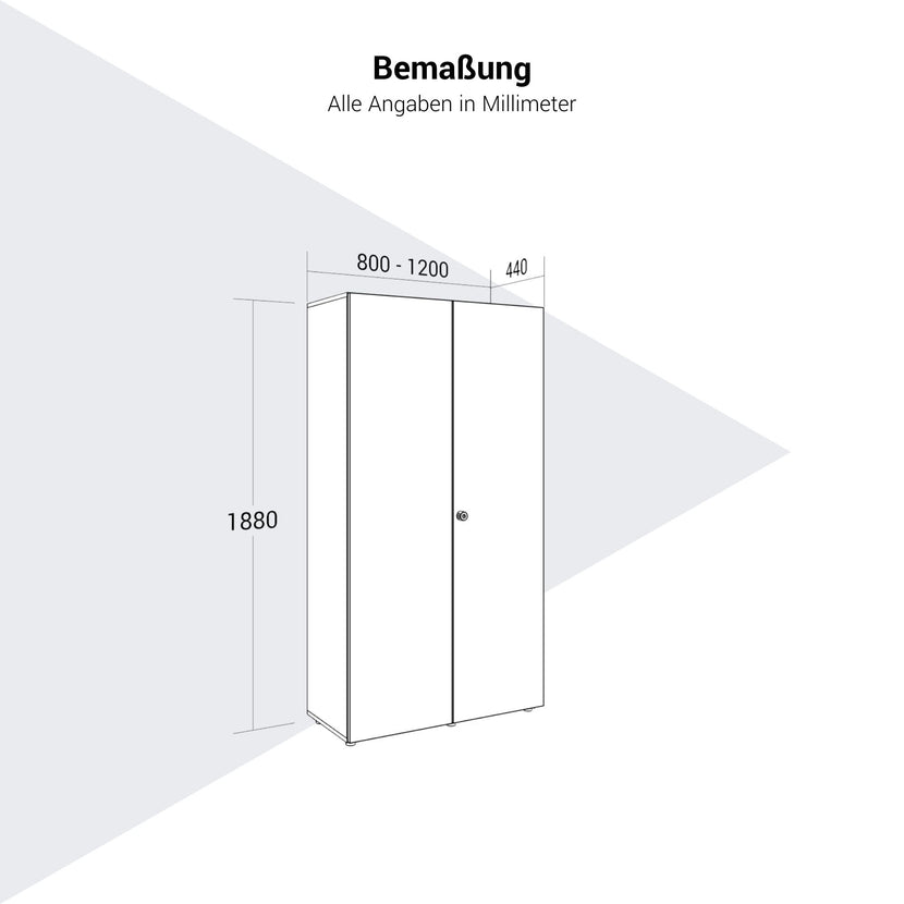 PRO Flügeltürenschrank | 5 OH, 800 - 1200 x 1880 mm, Soft-Close, Schwarz