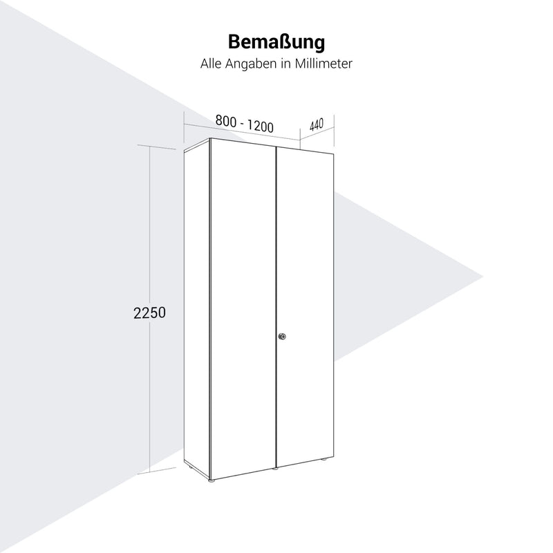 PRO Flügeltürenschrank | 6 OH, 800 - 1200 x 2250 mm, Soft-Close, Graphit / Weiß - 15 Main Image