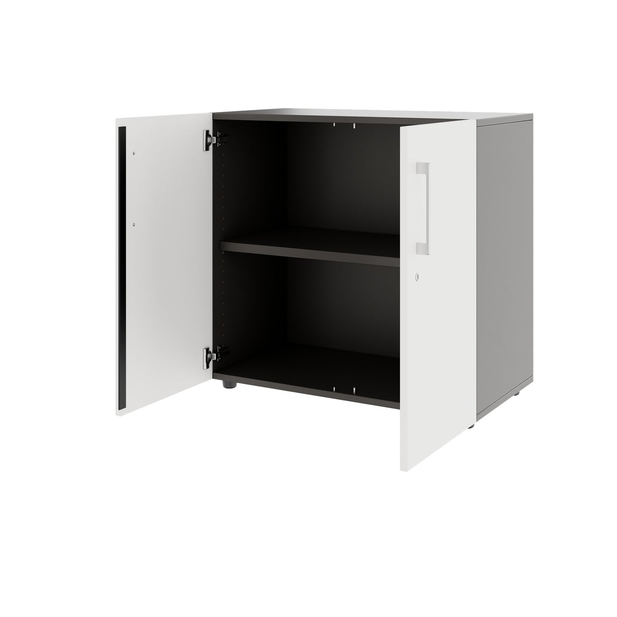 PRO Armoire à portes battantes | 2 hauteurs de classeur, 800 - 1200 x 770 mm, fermeture douce, graphite / blanc  - 4 Lightbox Main Image