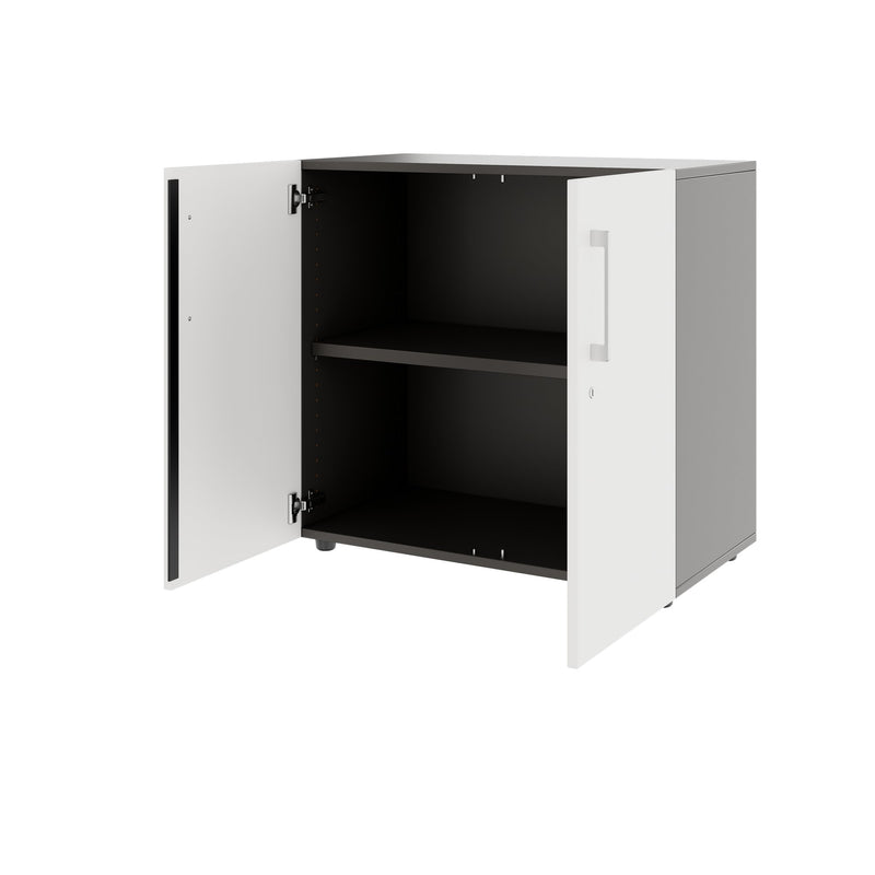 PRO Armoire à portes battantes | 2 hauteurs de classeur, 800 - 1200 x 770 mm, fermeture douce, graphite / blanc  - 4 Main Image
