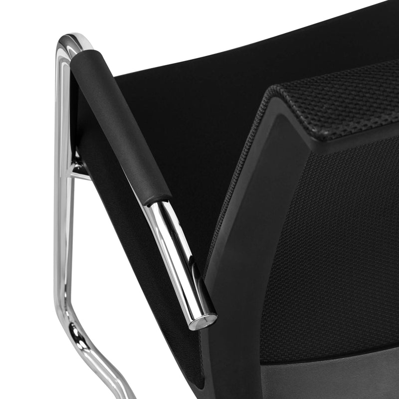 EVA cantilever chair | Mesh back, armrests, stackable, black - 8 Main Image