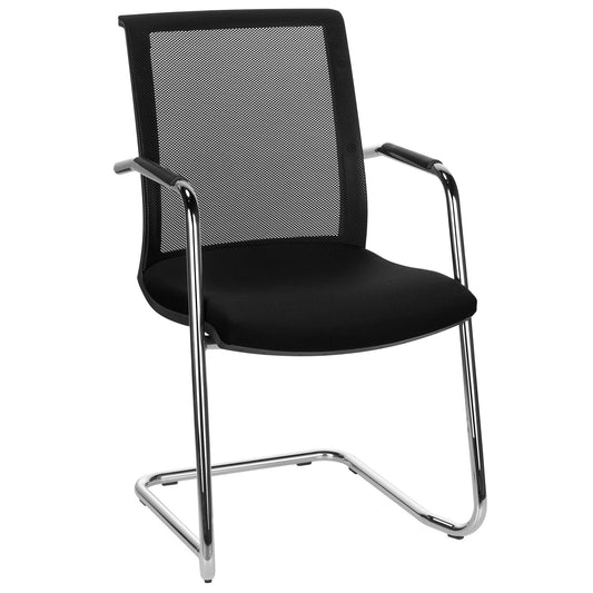 EVA cantilever chair | Mesh back, armrests, stackable, black