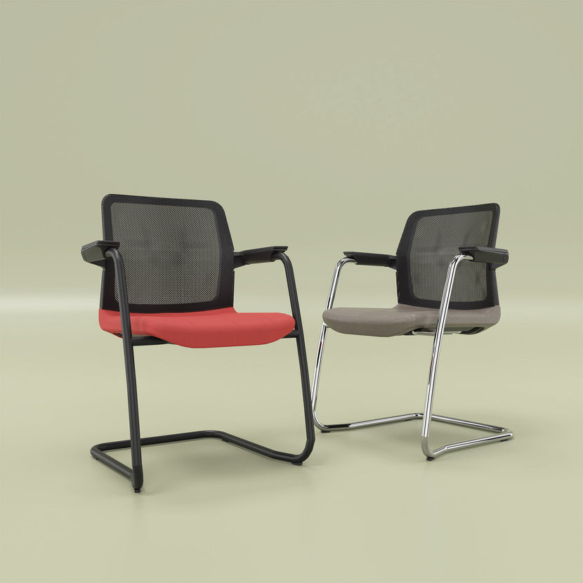 WIND cantilever chair | Mesh back, stackable, polyester cover LUCIA