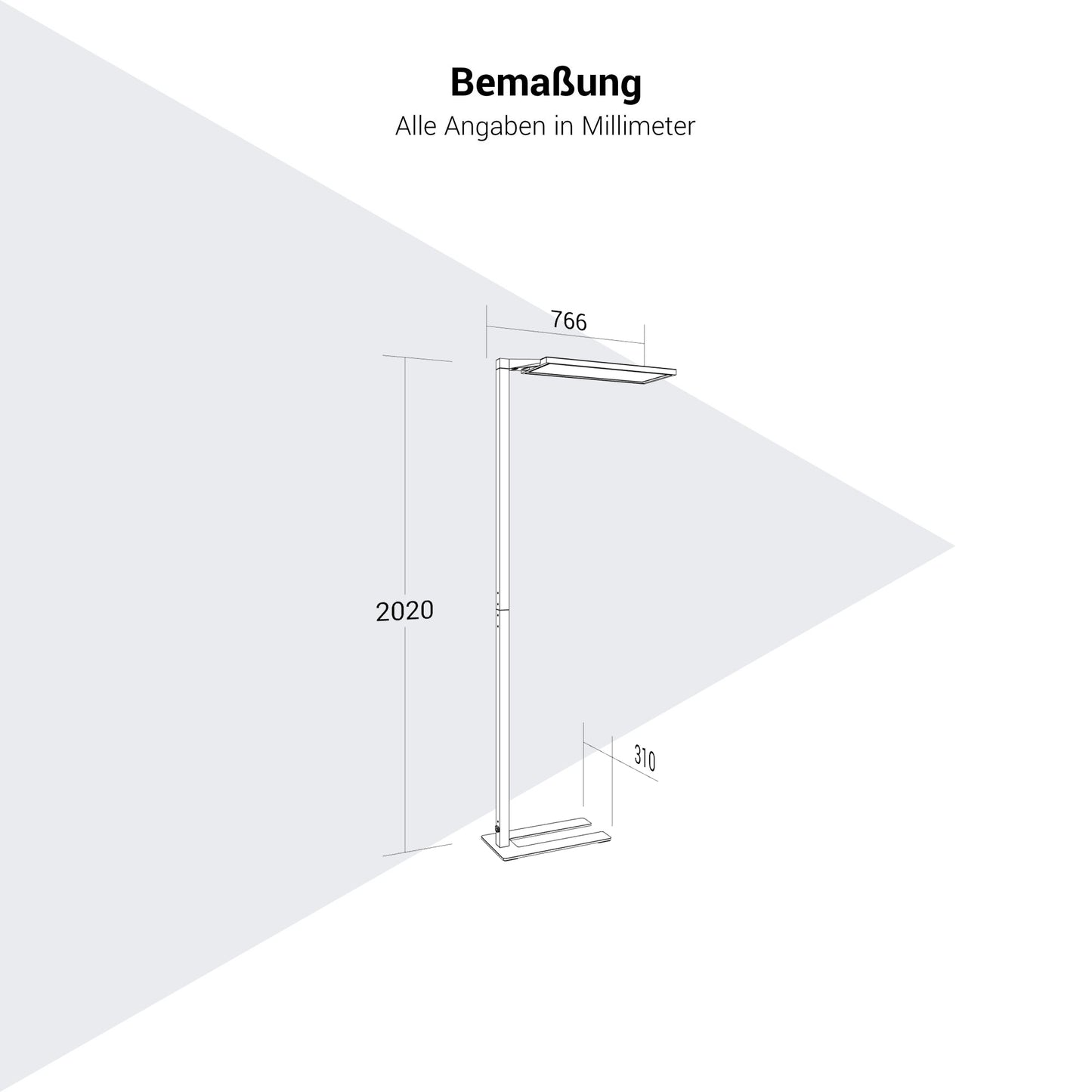 Gloria office base lamp | 766 x 2020 mm, 13,500 lumens, dimmable