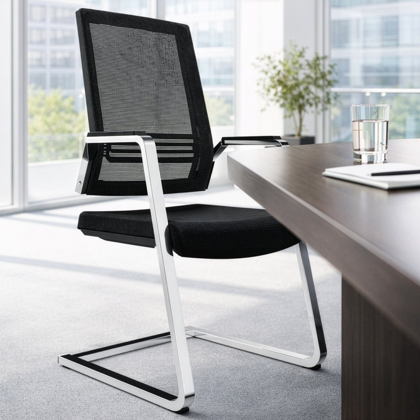 GT-1 Freischwinger | Armlehnen, Netzrücken, Lordosenstütze, Schwarz