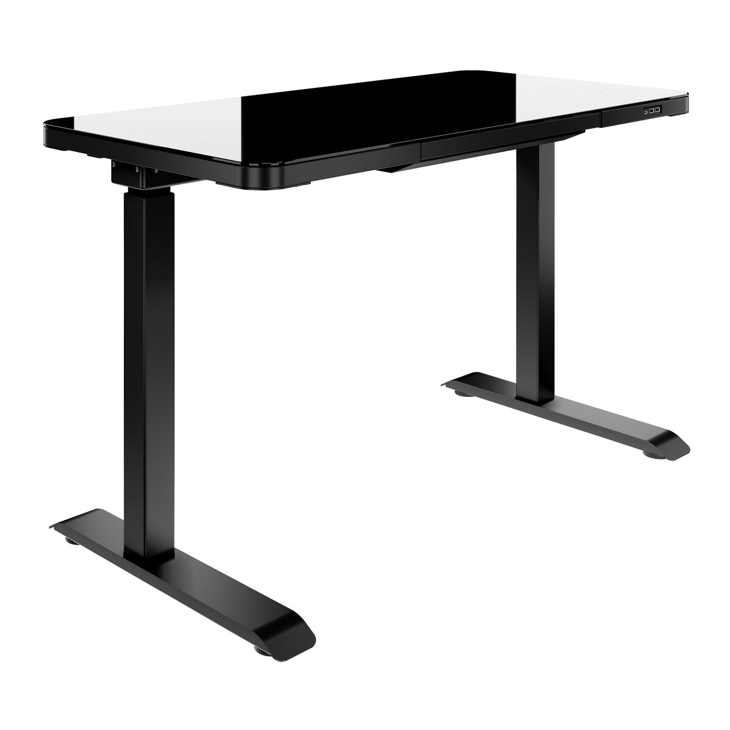 STATION Schreibtisch | 1150 x 590 mm, elektrisch höhenverstellbar, induktives Ladegerät, Glastischplatte, Schwarz