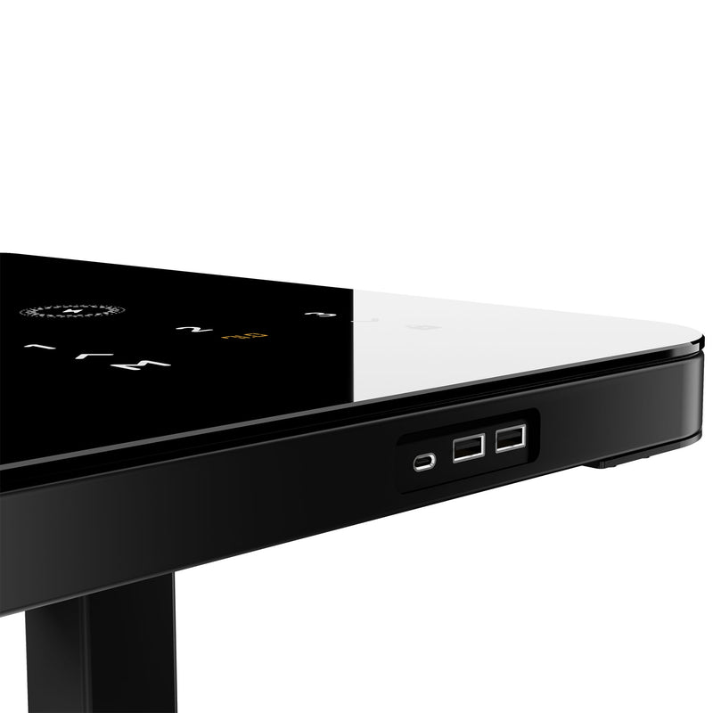 STATION Schreibtisch | 1150 x 590 mm, elektrisch höhenverstellbar, induktives Ladegerät, Glastischplatte, Schwarz - 5 Main Image