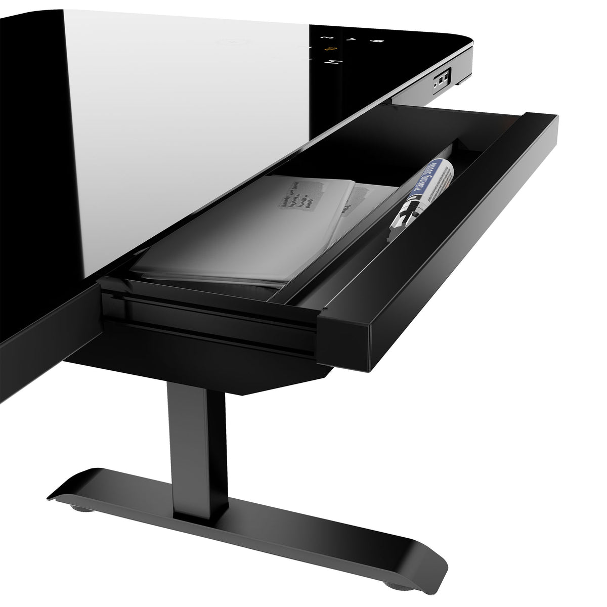 STATION Schreibtisch | 1150 x 590 mm, elektrisch höhenverstellbar, induktives Ladegerät, Glastischplatte, Schwarz - 6 Lightbox Main Image
