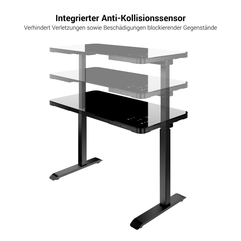 STATION Schreibtisch | 1150 x 590 mm, elektrisch höhenverstellbar, induktives Ladegerät, Glastischplatte, Weiss