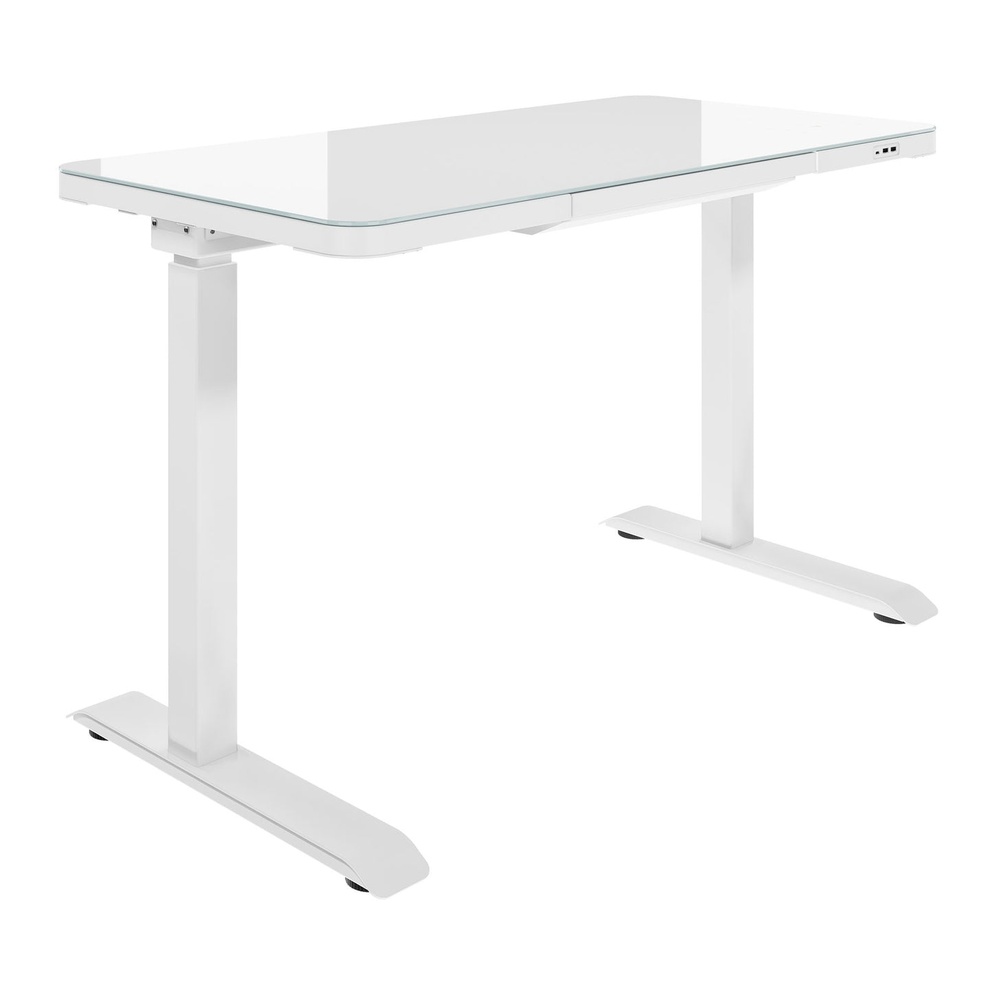 Bureau de station | 1150 x 590 mm, réglable à hauteur électrique, chargeur inductif, plaque de table en verre, blanc
