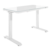 Bureau de station | 1150 x 590 mm, réglable à hauteur électrique, chargeur inductif, plaque de table en verre, blanc