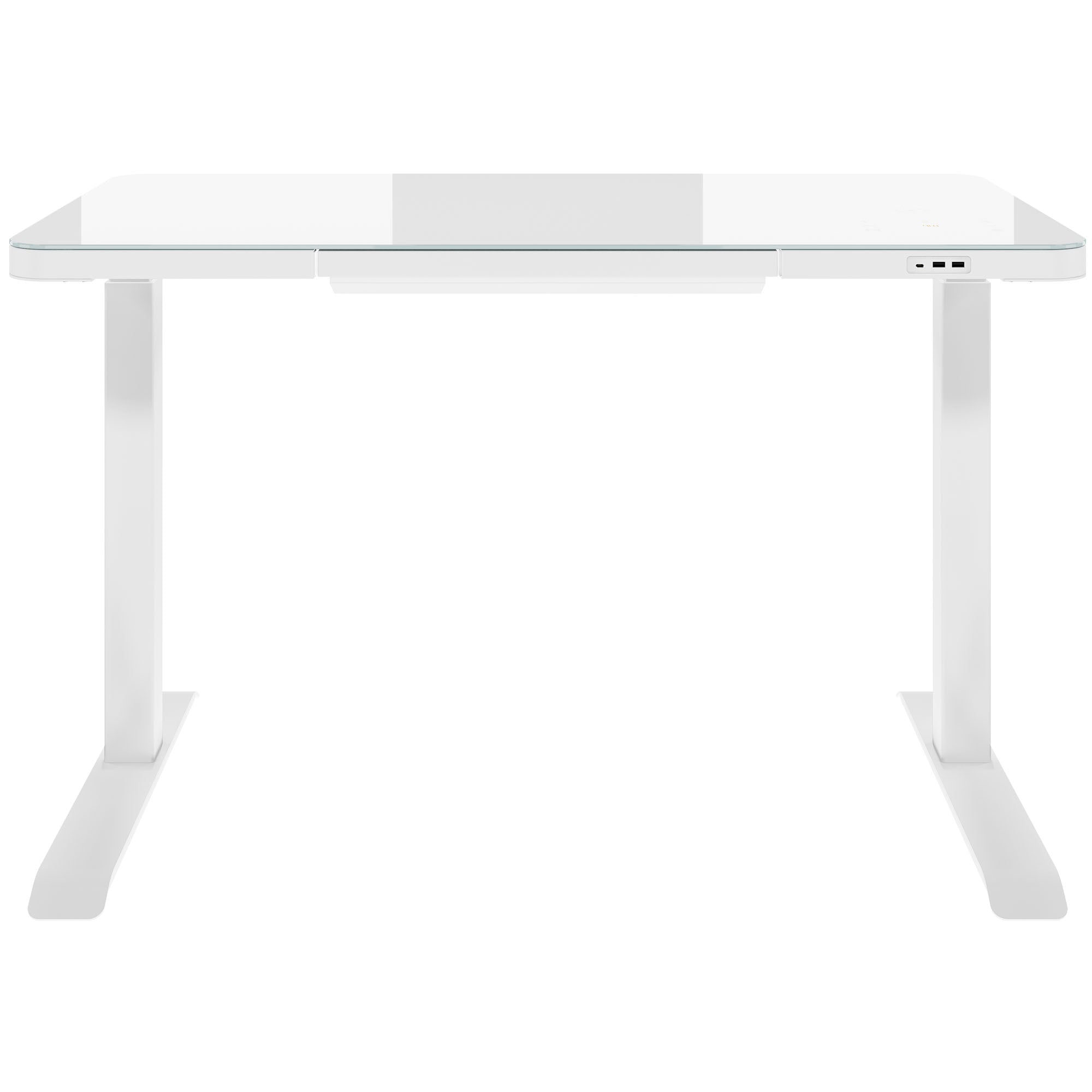 STATION Schreibtisch | 1150 x 590 mm, elektrisch höhenverstellbar, induktives Ladegerät, Glastischplatte, Weiss