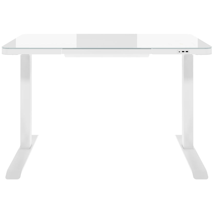 STATION Schreibtisch | 1150 x 590 mm, elektrisch höhenverstellbar, induktives Ladegerät, Glastischplatte, Weiss