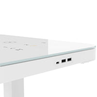 STATION Schreibtisch | 1150 x 590 mm, elektrisch höhenverstellbar, induktives Ladegerät, Glastischplatte, Weiß