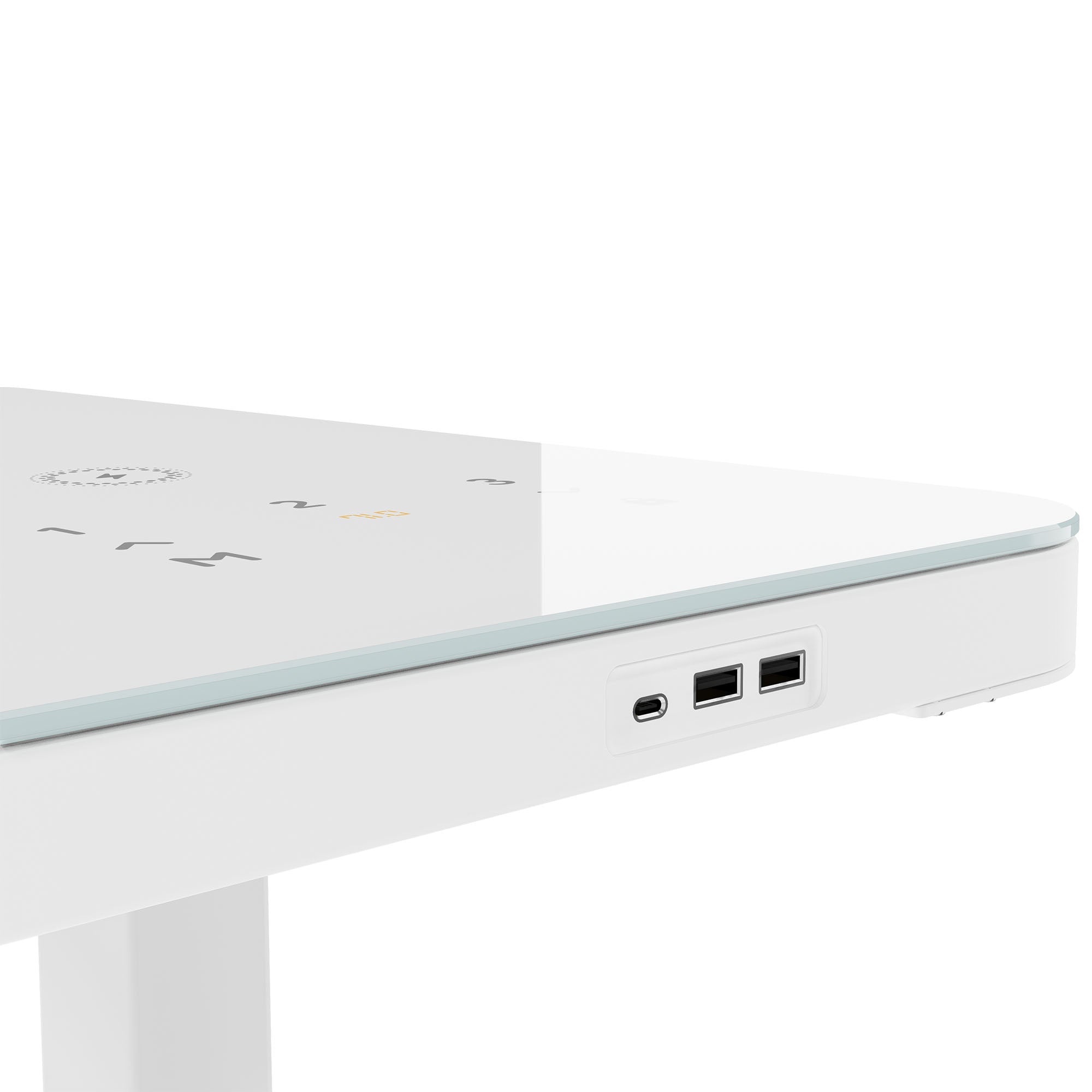 STATION Schreibtisch | 1150 x 590 mm, elektrisch höhenverstellbar, induktives Ladegerät, Glastischplatte, Weiss