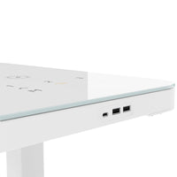 Bureau de station | 1150 x 590 mm, réglable à hauteur électrique, chargeur inductif, plaque de table en verre, blanc