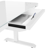 Bureau de station | 1150 x 590 mm, réglable à hauteur électrique, chargeur inductif, plaque de table en verre, blanc