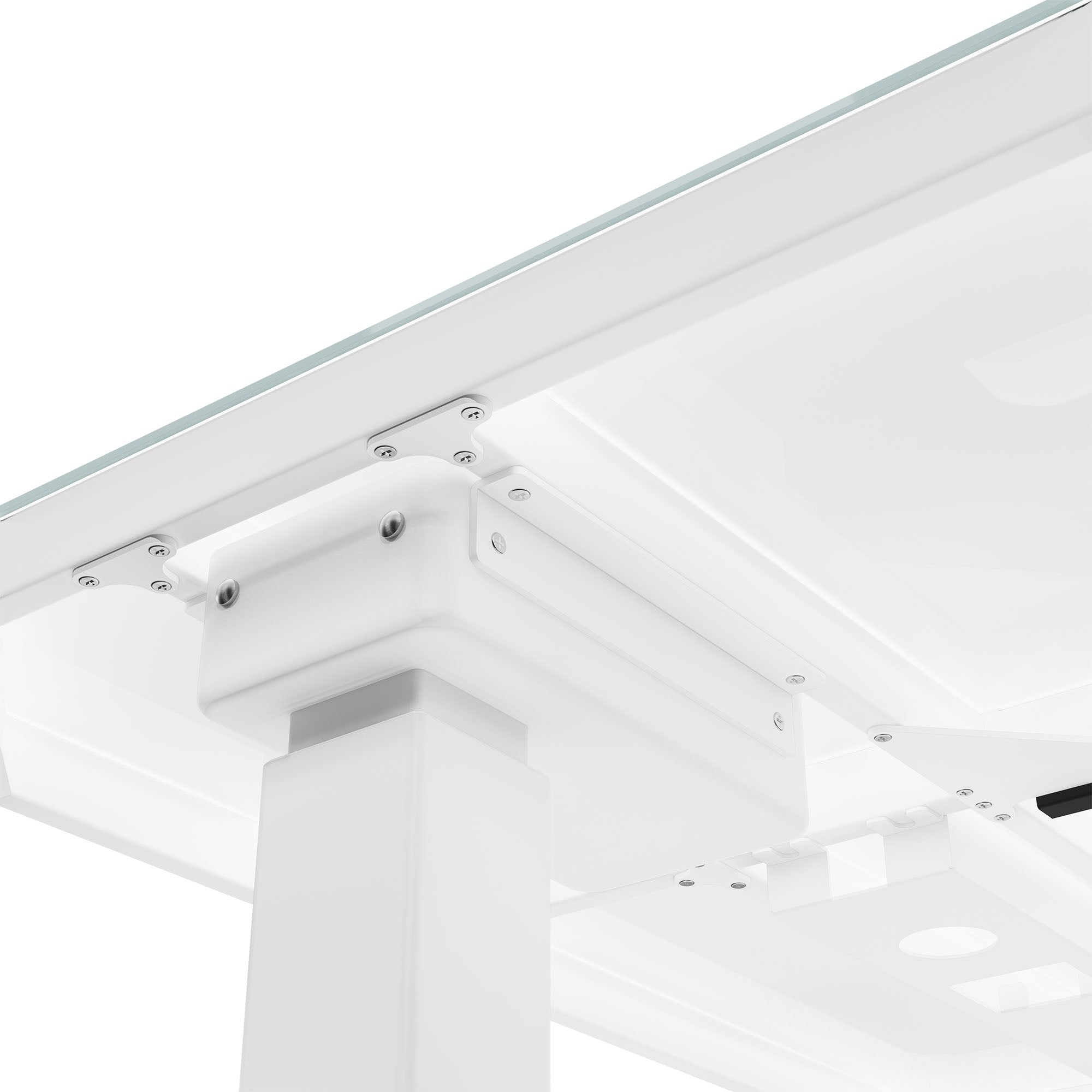 STATION Schreibtisch | 1150 x 590 mm, elektrisch höhenverstellbar, induktives Ladegerät, Glastischplatte, Weiss