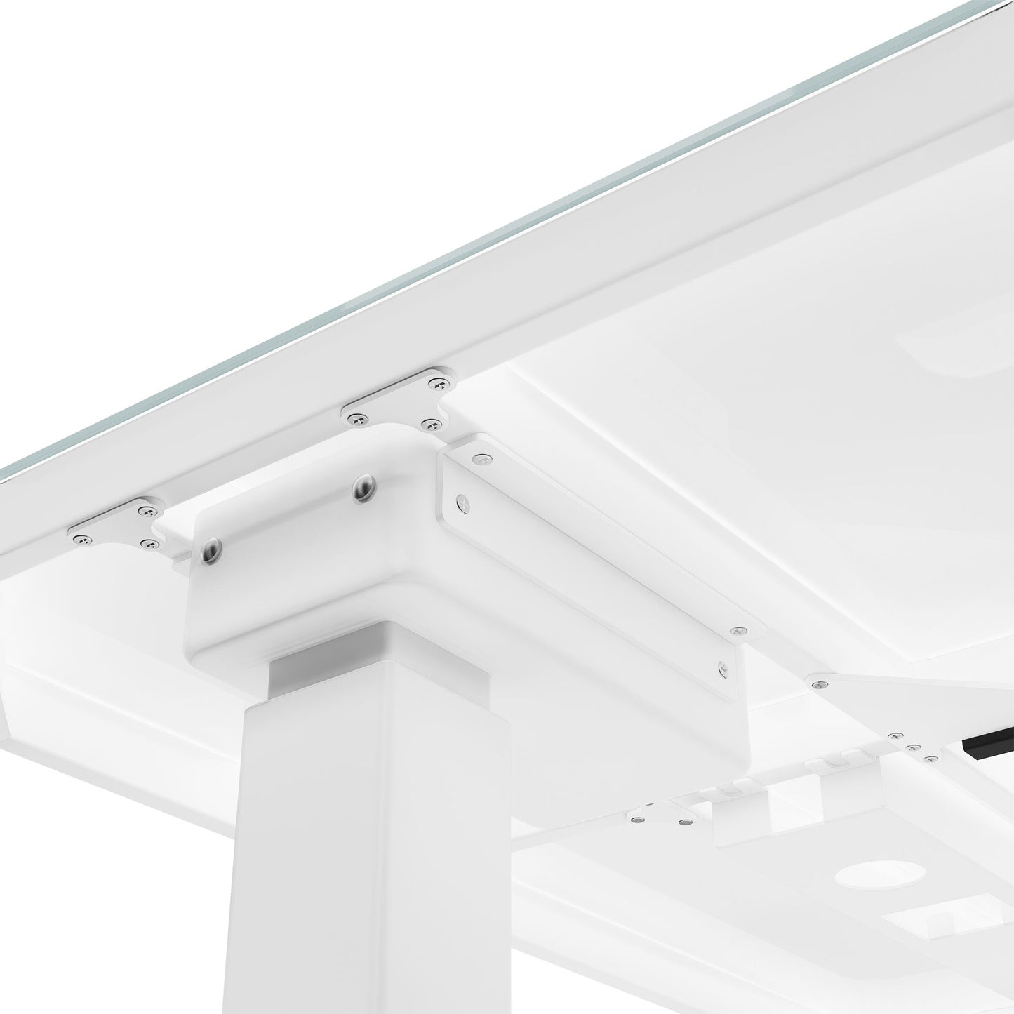 Bureau de station | 1150 x 590 mm, réglable à hauteur électrique, chargeur inductif, plaque de table en verre, blanc