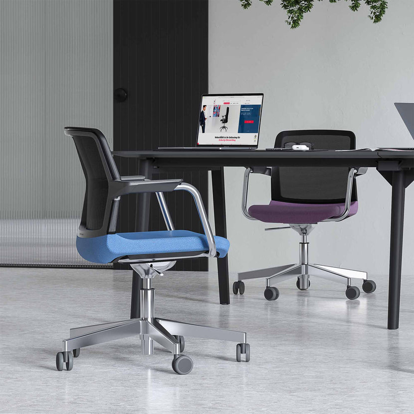 WIND swivel chair on wheels | Height adjustable, mesh back, polyester cover BERTA - Mint