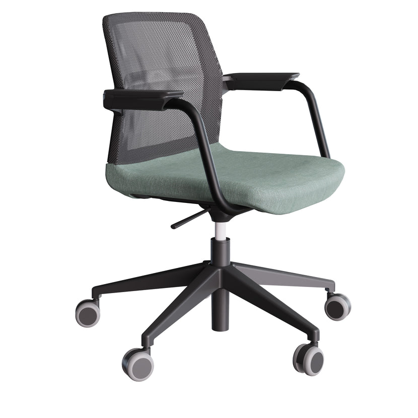 WIND swivel chair on wheels | Height adjustable, mesh back, polyester cover BERTA - Mint