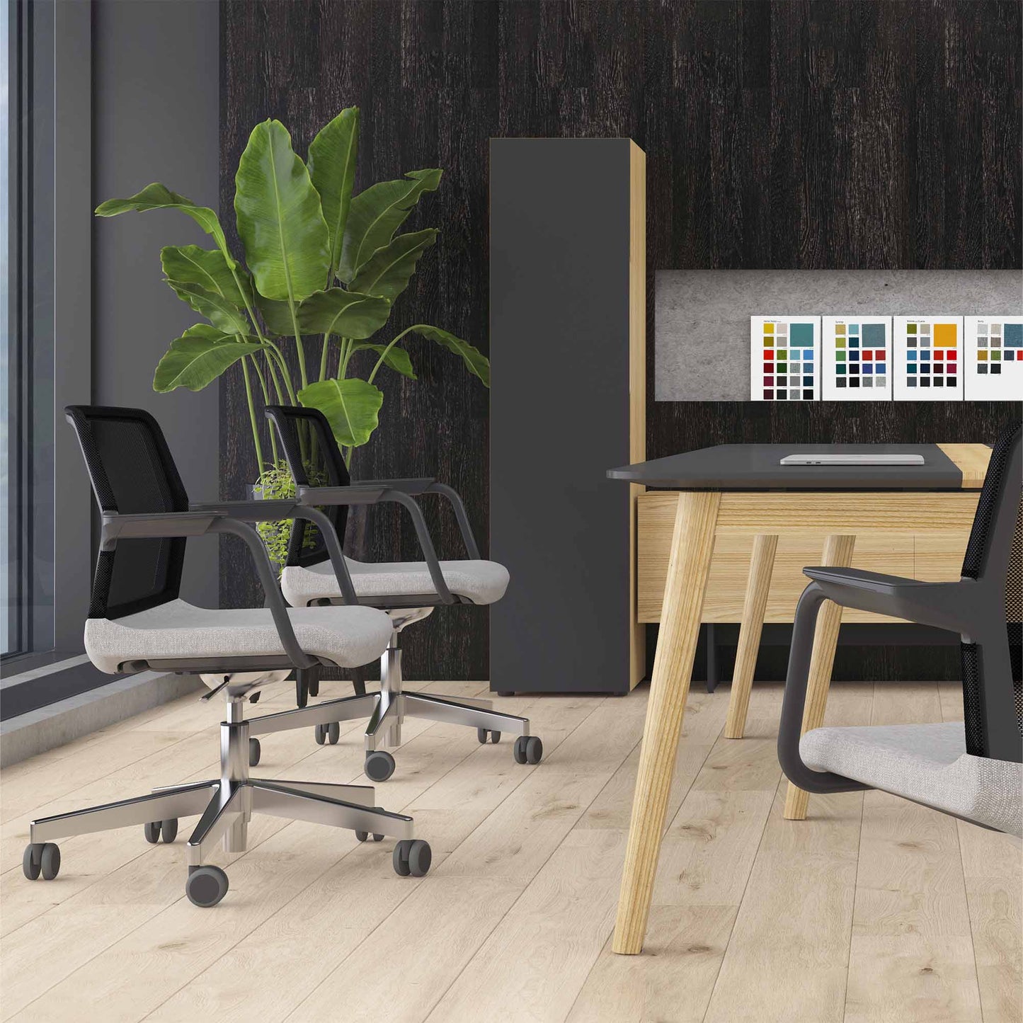 WIND Drehstuhl rollbar | Höhenverstellbar, Netzrücken, Polyesterbezug BERTA - Mint