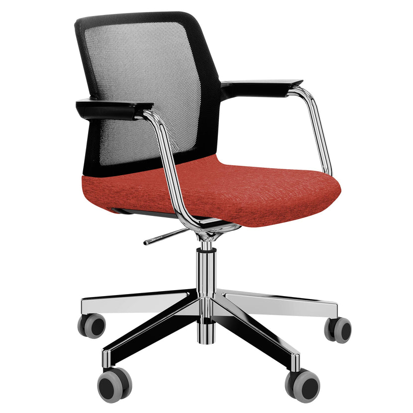 WIND swivel chair on wheels | Height adjustable, mesh back, polyester cover BERTA