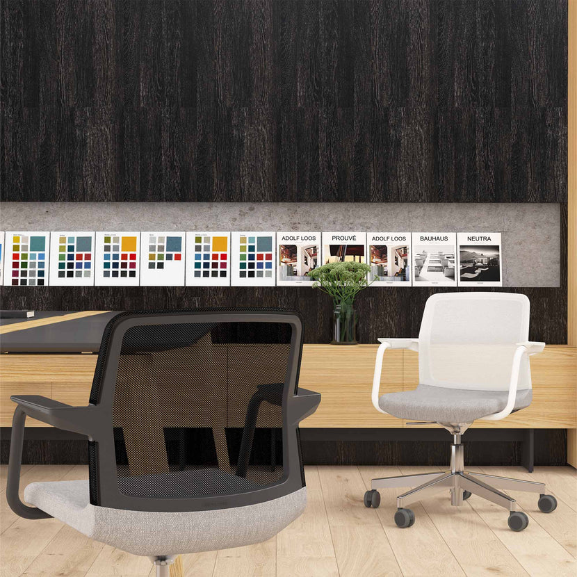 WIND swivel chair on wheels | Height adjustable, mesh back, polyester cover BERTA
